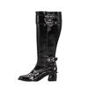 Fashion Brand Design Belt Buckle Decoration Black Knee High Boots Autumn Winter Fashion Round Head Spicy Girl Sexy Women Long Boots 43