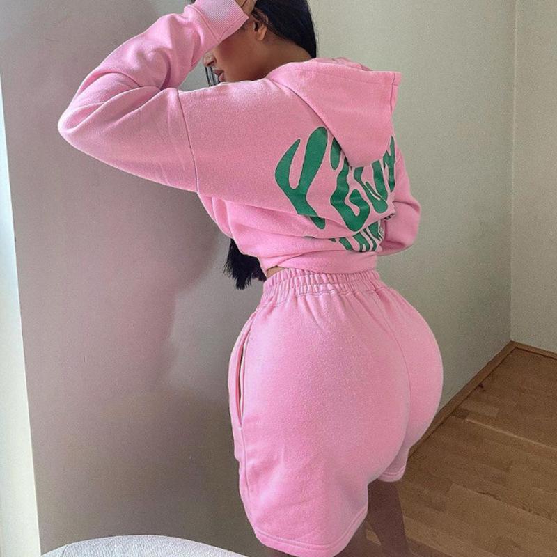 Женский комплект свитшотов, модный спортивный пуловер с длинными рукавами, толстовка с капюшоном, шорты, комплект из двух предметов, весна и осень