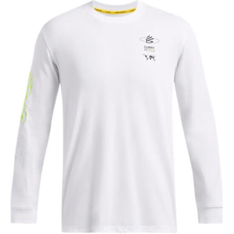 Under Armour Футболка с длинным рукавом и круглым вырезом с узором «Карри» для мужчин, белая 1387109-100