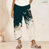 Women Plus Size Loose Fit Butterfly Floral Printed Cropped Pants Cross Hem With Pockets