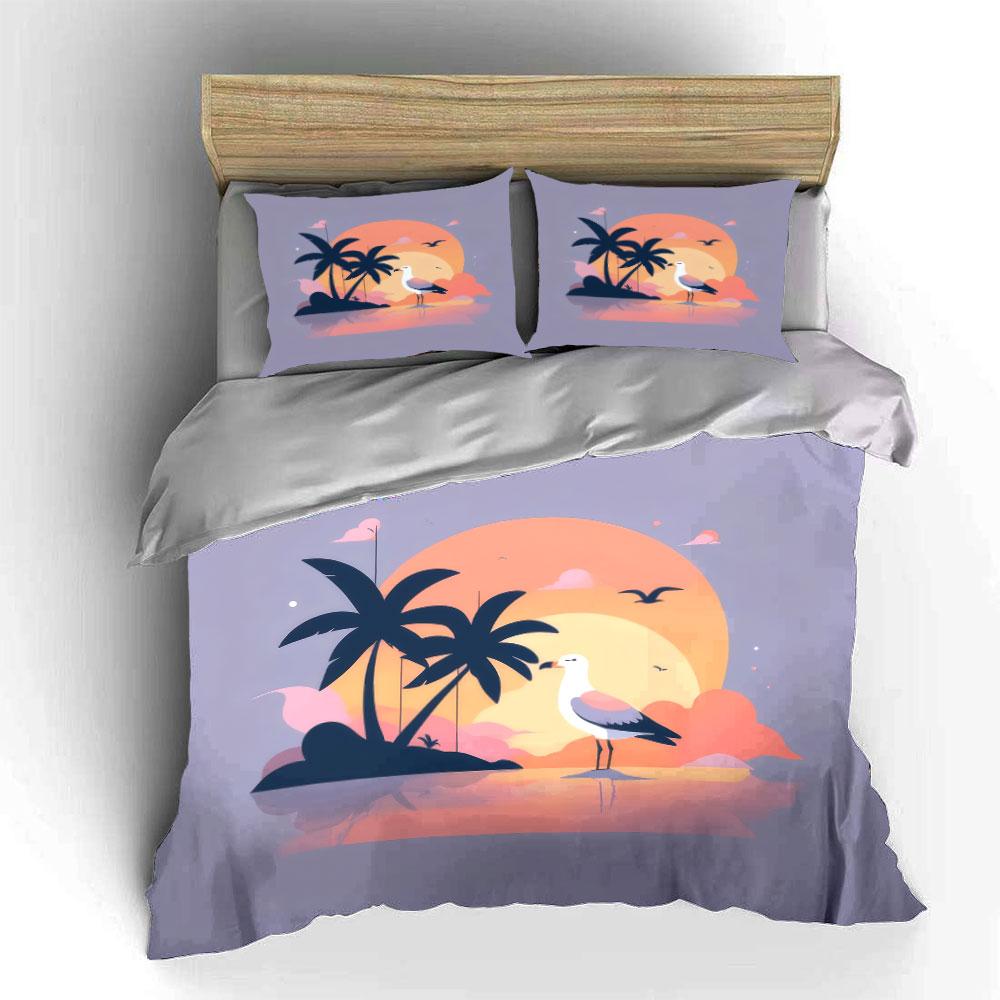 "Beach Sunset Palm Decor Set" Bedding Set with 1 Duvet Cover 2 Pillowcases Single Double King Queen, Gift