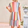 New Fashionable Casual Multi Color Stripe Contrast Printed V-neck Short Sleeved Dress for Women