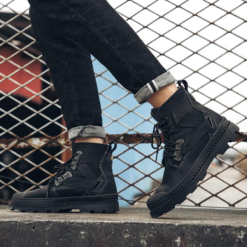 2024 Осень Зима Модные мужские ботинки на шнуровке с круглым носком, кожаные высококачественные удобные черные кожаные повседневные ботинки на платформе