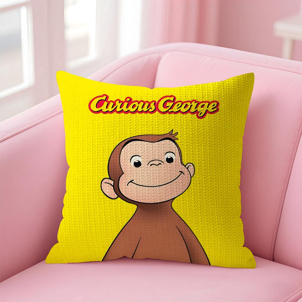 Curious George Monkey Cute Cushion Cover Natural Linen Pillow Case DoubleSided Print Decorative Sofa Pillowcase Home Decor Gift
