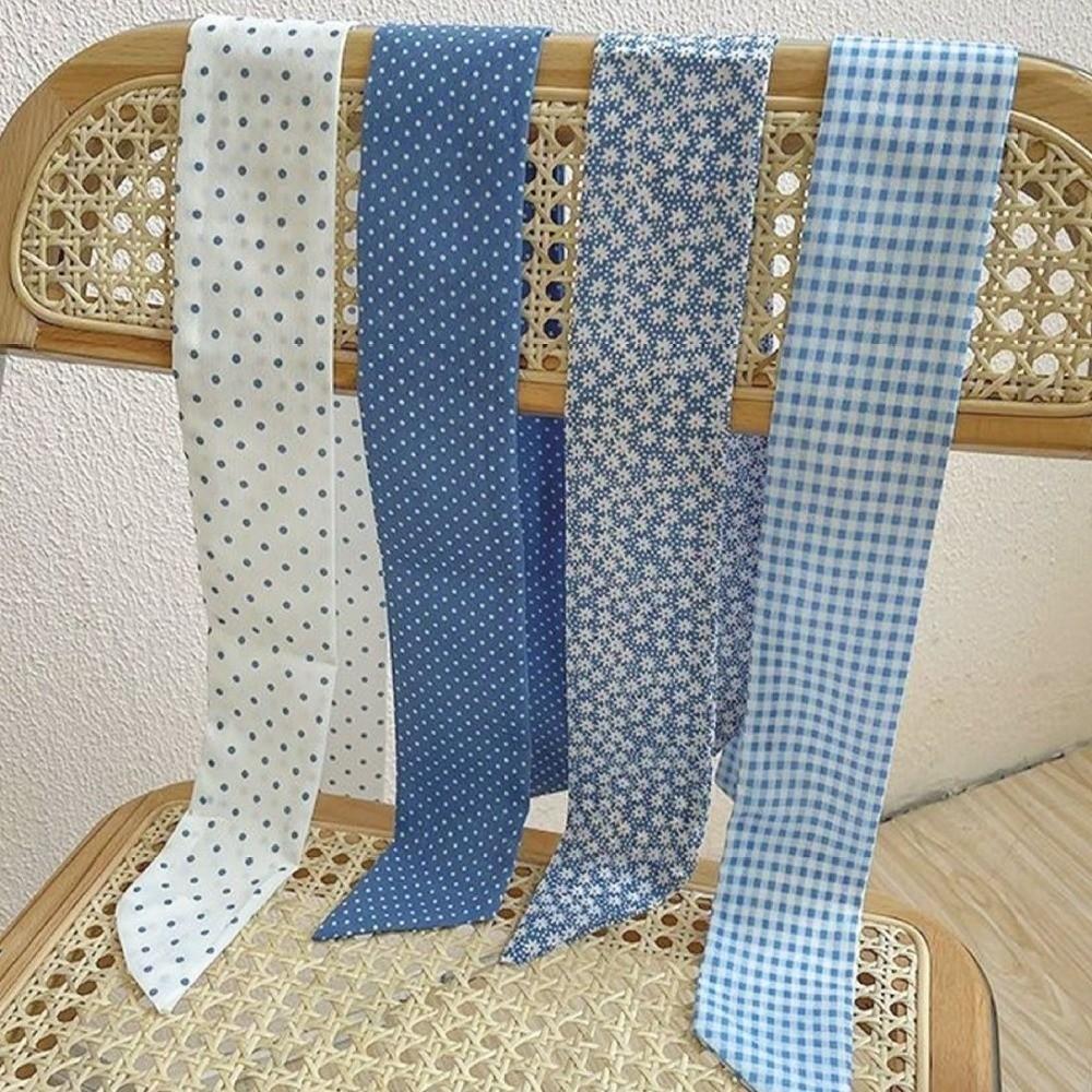 Flower Plaid Polka Dot Hair Band Light Blue Series Long Neck Scarves  Hair Accessories