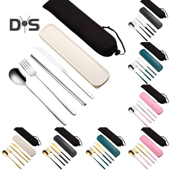 1 комплект столовых приборов из нержавеющей стали, нержавеющая полезная ложка, палочки для еды, вилка, дорожные столовые приборы с коробкой для хранения