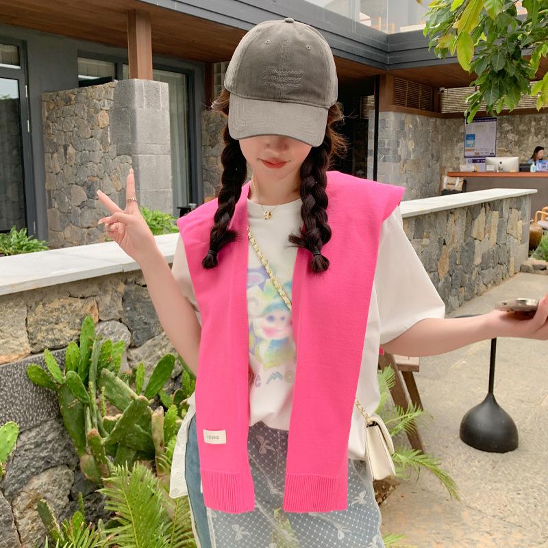 New Knitted Solid Color Letter Shawl For Women Versatile Student Outdoor Shoulder Spring/Summer Air Conditioning Room Shoulder