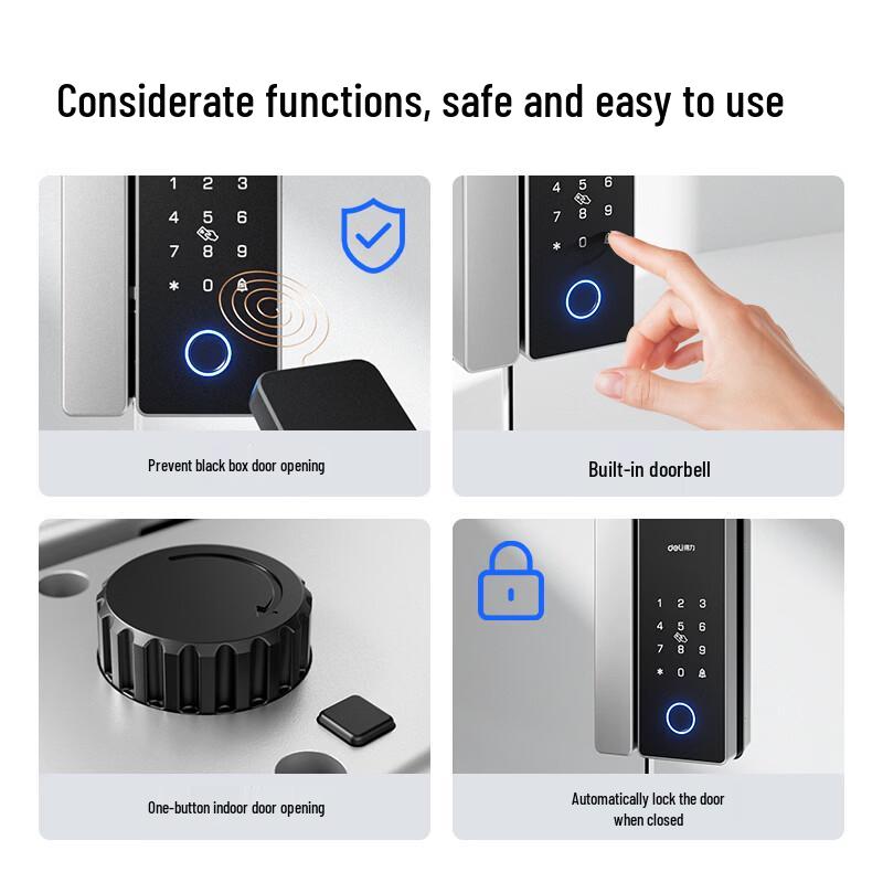 Deli Smart Fingerprint Glass Door Lock CN plug (adapter included)