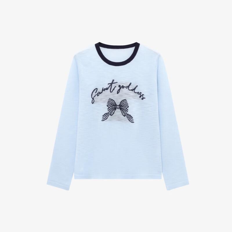 Basic House Women's Embroidered Bow Contrast Knit Sweater