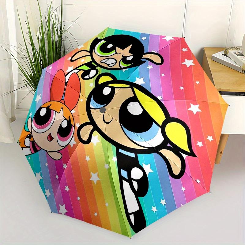 1pc Powerpuff Girls, Rainbow Stripes Themed High-quality Umbrella,Automatic Opening and Closing Umbrella,Multi-functional Umbrella G0811142