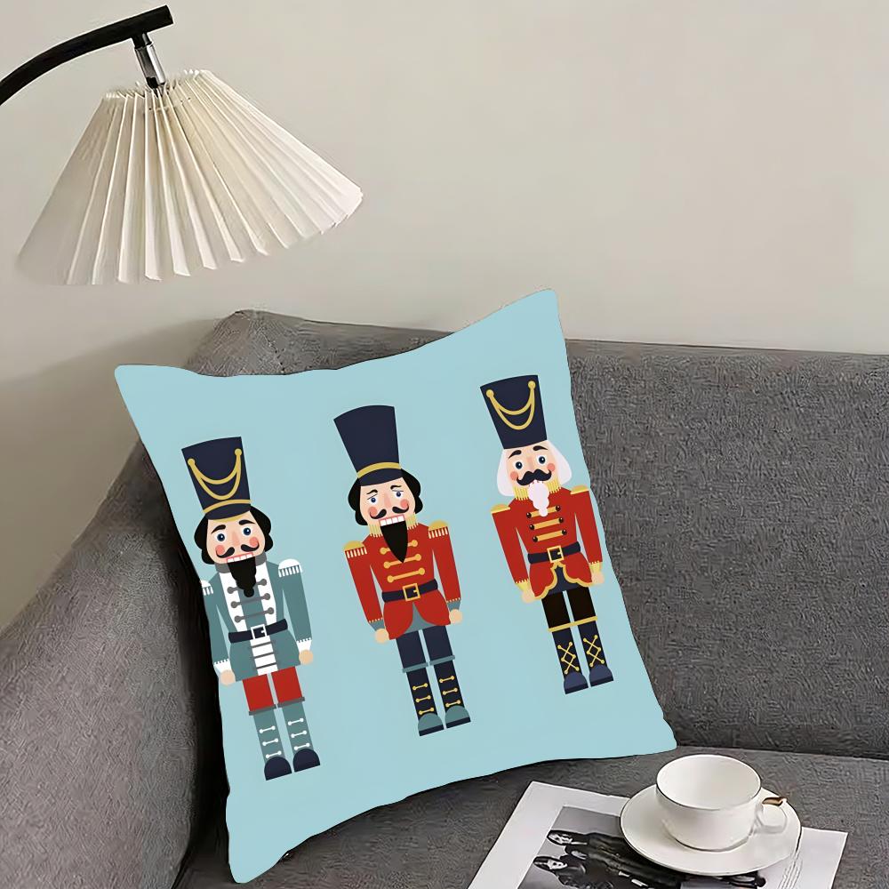 Nutcracker Soldier Christmas Cushion Cover Pillowcase Ultra Soft Skin Friendly Fabric Cloud Like Comfort Concealed Zipper