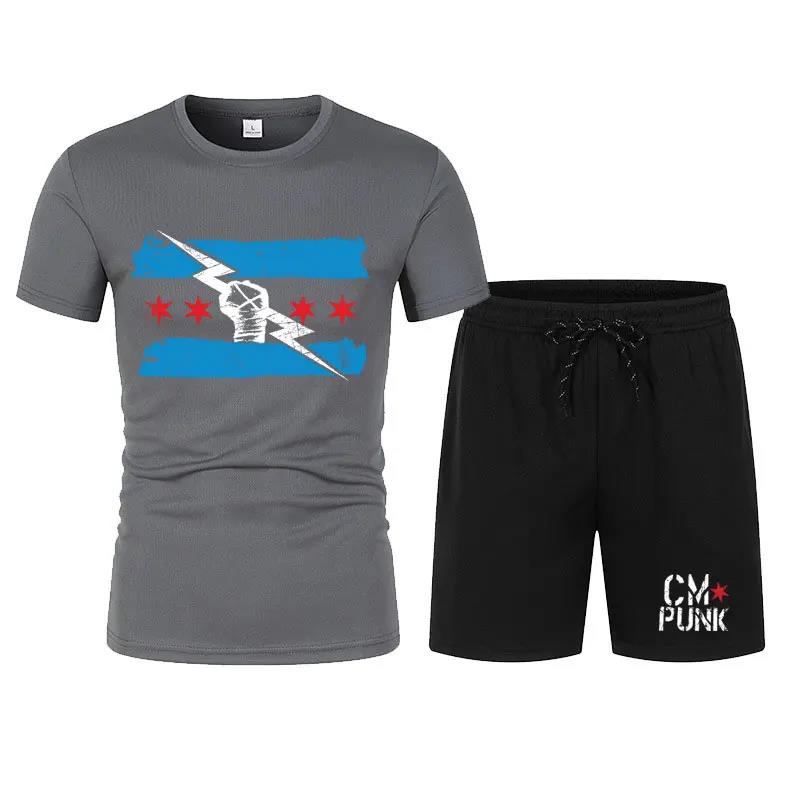 Мужская черная футболка Return of CM Punk, шорты, комплект, летние мужские костюмы с коротким рукавом, новые модные комплекты одежды 2024 года