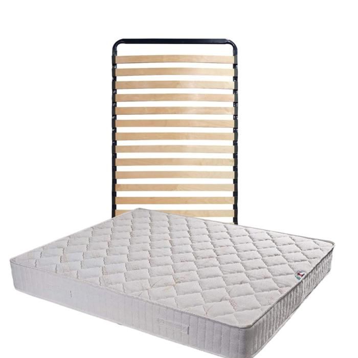 Mattress Fireproof Fabric 120x190 + Disassembled Bed Base + Free Legs - Height 25 Cm - Firm Comfort - Extremely Durable Polyurethane Foam