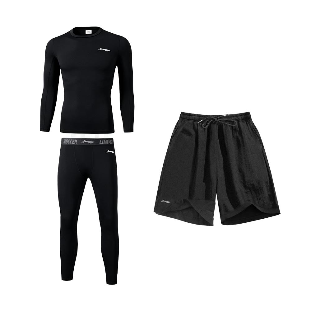 Li-Ning Компрессионный комплект с длинным рукавом и брюками для бега и тренировок Мужская спортивная одежда Черный LNBJ029-1+LNBJ027-1+LNBJ407-1
