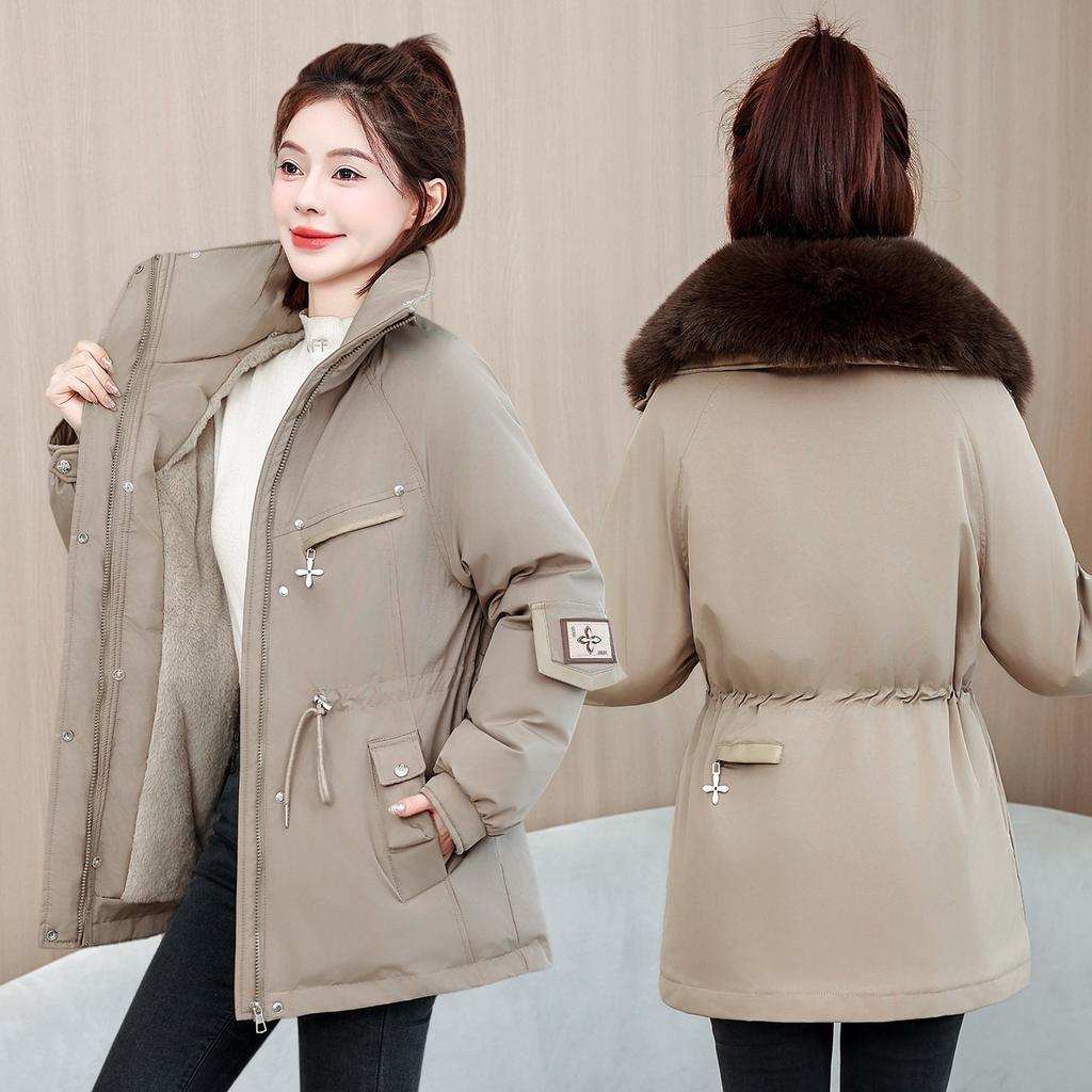 Women's winter pie overcomes short, big fur collar, waist drawstring, thickened jacket, women's clothing, get it in batches.