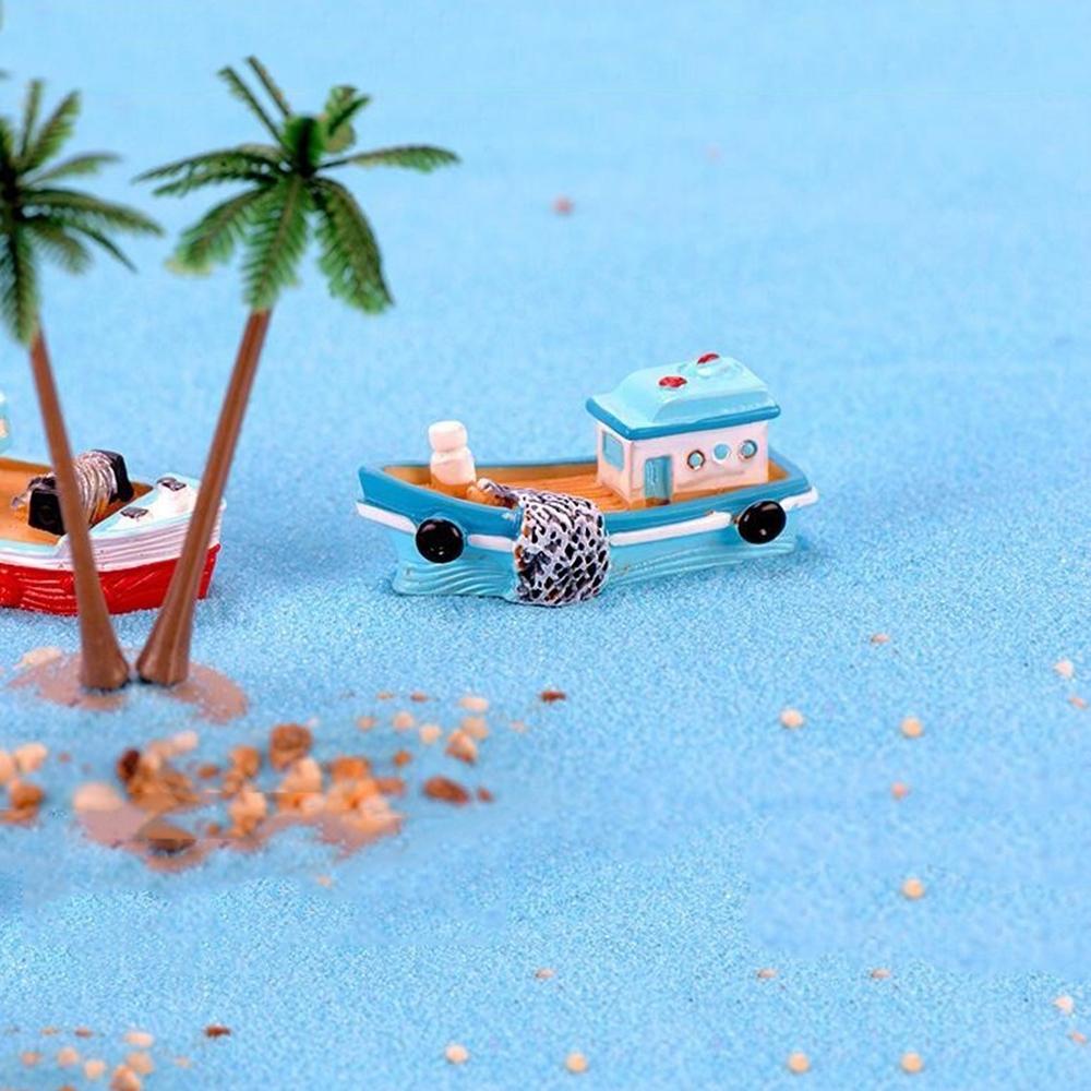Home Aquarium Ornament Yacht Wooden Ship Micro Landscape Decor Boat Model Cake Decoration