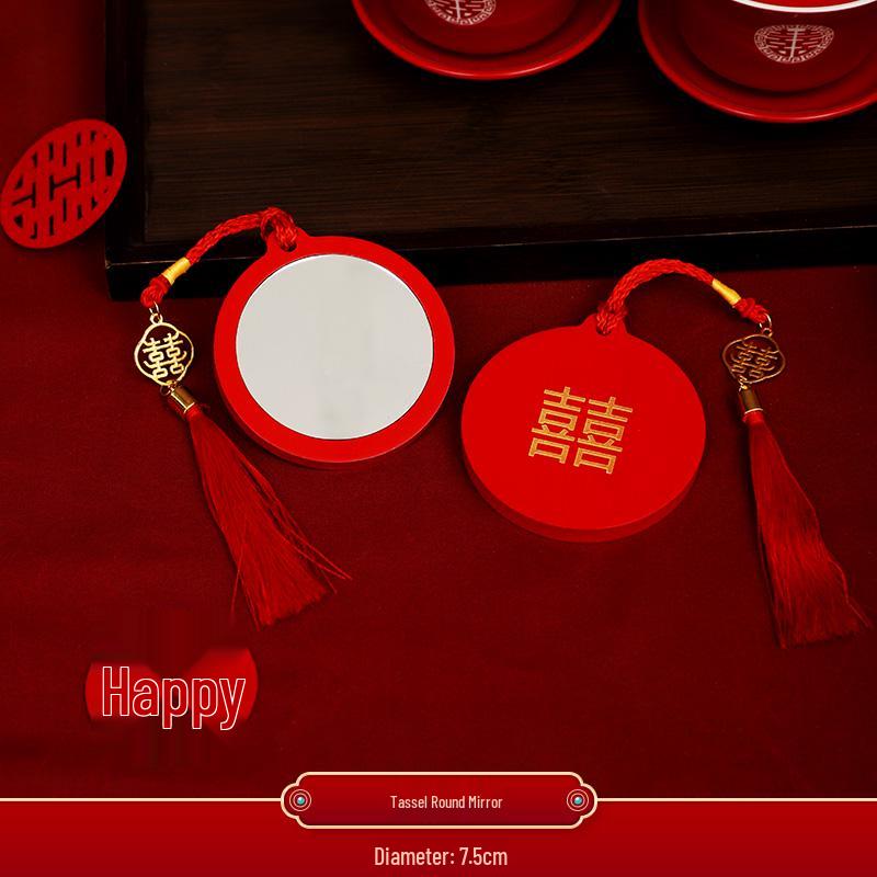 Полный свадебный набор невесты в европейском стиле: Пара зеркал и красные приданые вещи