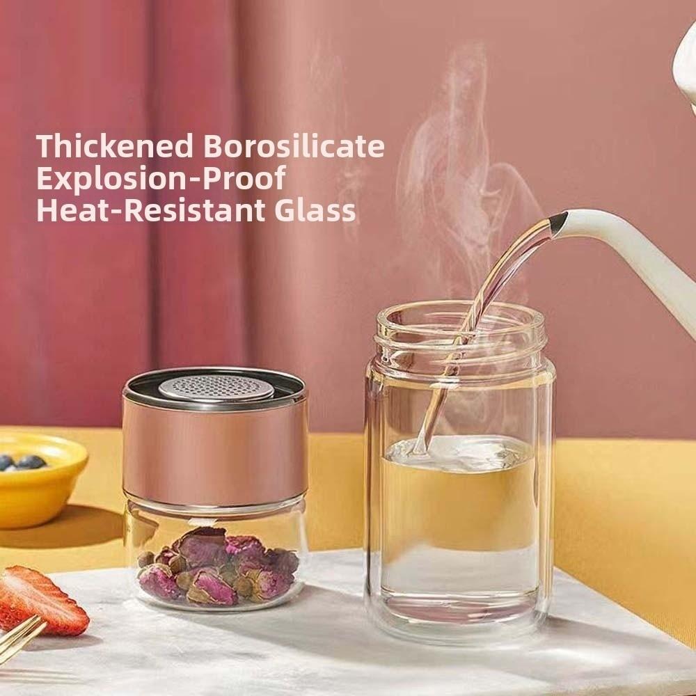 Round Mouth Tea Water Separation Bottle Borosilicate Glass Handhold Portable Bottle Couple