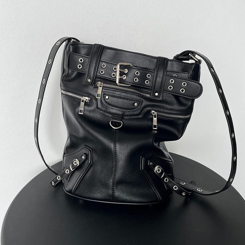Горячие Девушки Винтажная Сумка-Ведро Большой Вместимости Черная Панк Готика Заклепки Мотоциклетная Сумка Через Плечо Сумка-Тоут из Искусственной Кожи Сумка Кроссбоди CLE