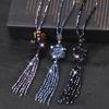 Faux Crystal Necklace Knotted Beaded Long Tassel Shiny All Match Good Gloss Women Long Pendant Sweater Necklace Jewelry Gift