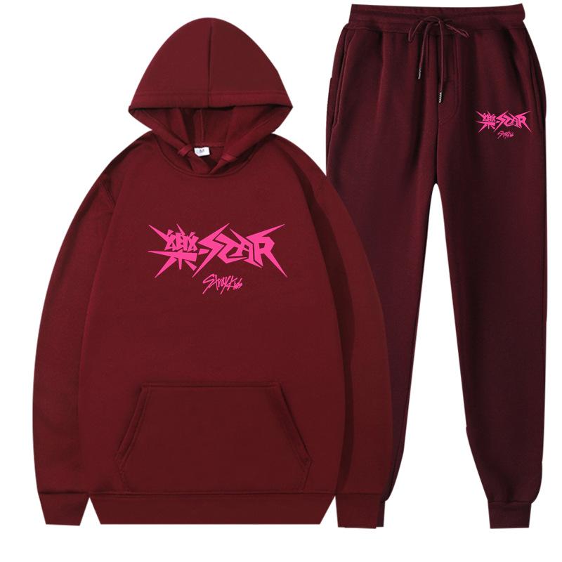 New straykids peripheral Harajuku printed men's and women's sweatshirts sweatpants set hoodie straight pants cover