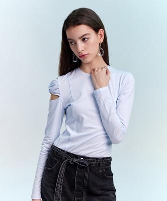 Heo Завязанный топ с длинным рукавом_Небесный