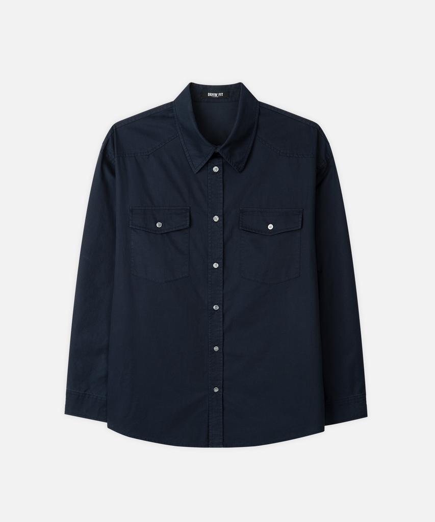 DRAW FIT Washed Cotton Western Shirt [Navy]