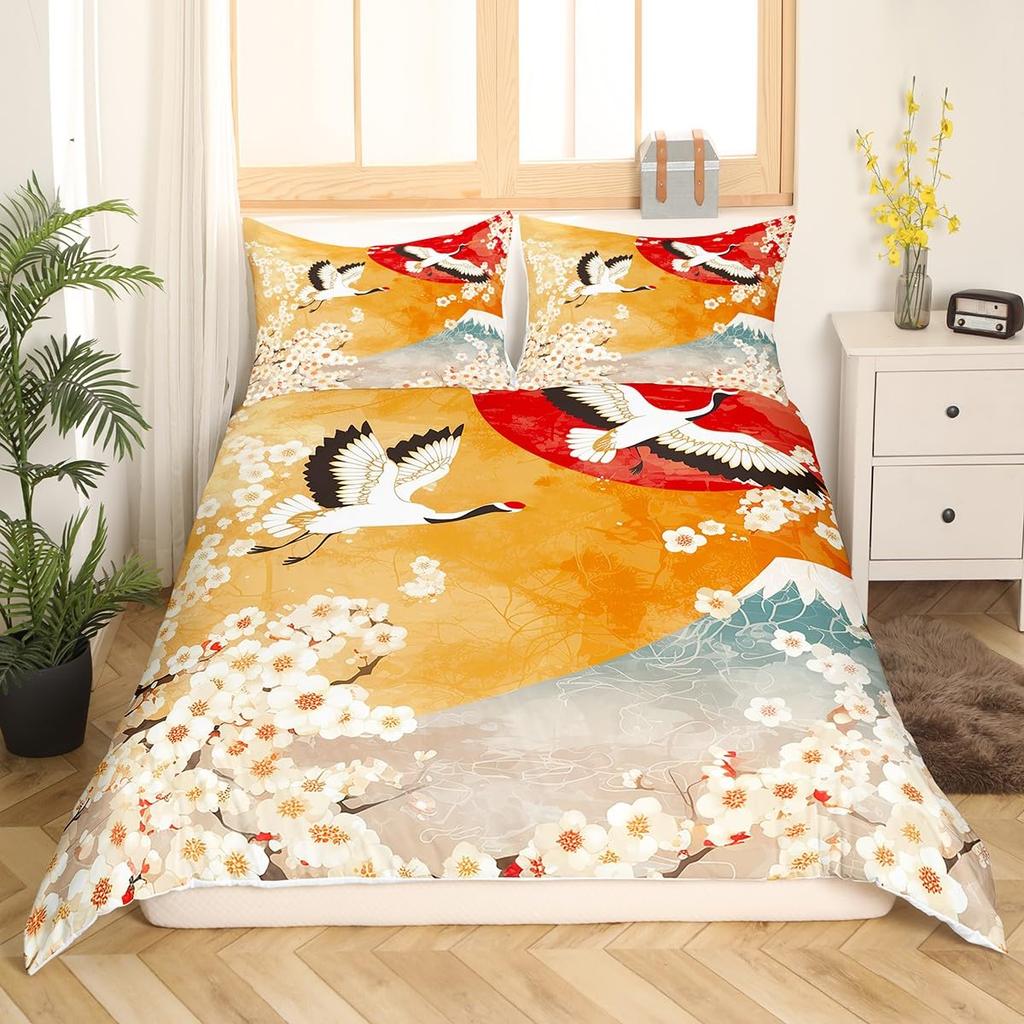 Комплект пододеяльника с журавлями для детей Мальчиков Девочек Покрывала на одеяло Queen Легкое Пуховое Декор Спальни 2 Наволочки 1 Пододеяльник Без Одеяла