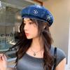 Spring And Autumn Hat Female Small Fragrant Wind Pearl Decorative Denim Beret High Sense Versatile Painter Hat Tide