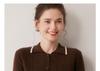 Women's Cashmere Color Block Polo Collar Hand-Crocheted Pullover Sweater for Autumn & Winter