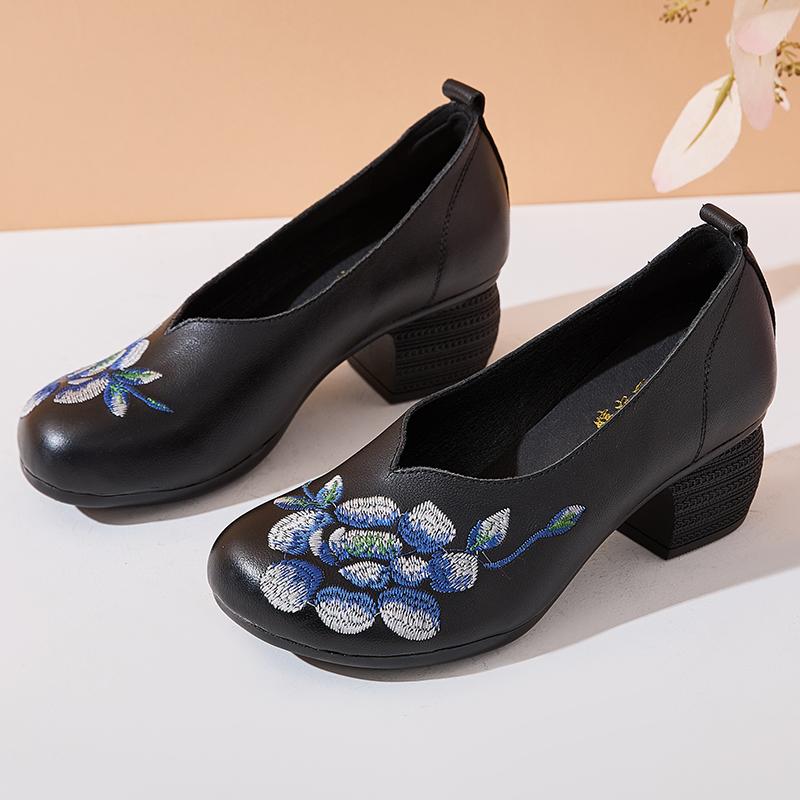 Fashion GKTINOO 2025 Spring Flower Genuine Cow Leather Shoes Women Shoes Elegant Fashion Shoes Woman Retro Handmade Shoes High Heels