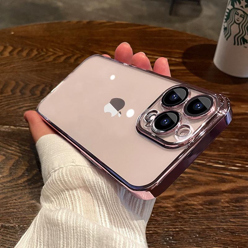 Lens film electroplated simple design suitable for Apple 14 Pro Max phone case, transparent iPhone 13 anti-drop 12 protective case