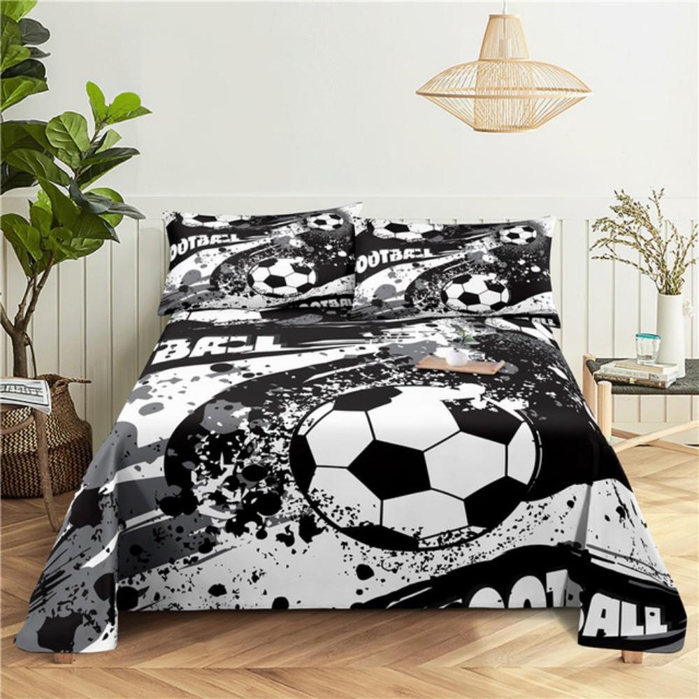 Комплект простыней для футбола Мультяшная цифровая печать Полиэстер Простыня и наволочка 2/3 шт. Постельное белье для мальчиков, подростков, детей
