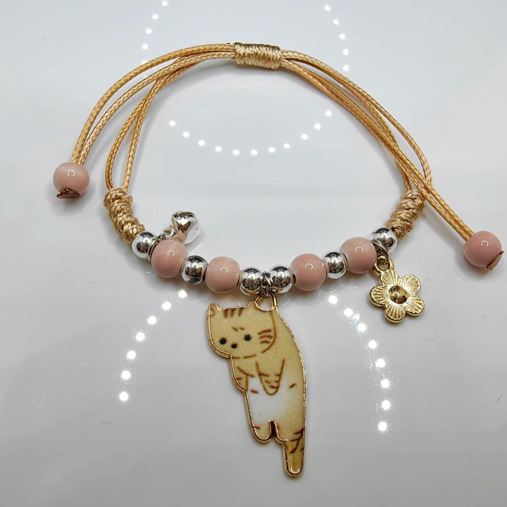 Регулируемый разноцветный браслет с подвеской Lucky Cat из веревки для женщин и девочек, подарки на день рождения, модные браслеты с подвесками и кисточками для пар