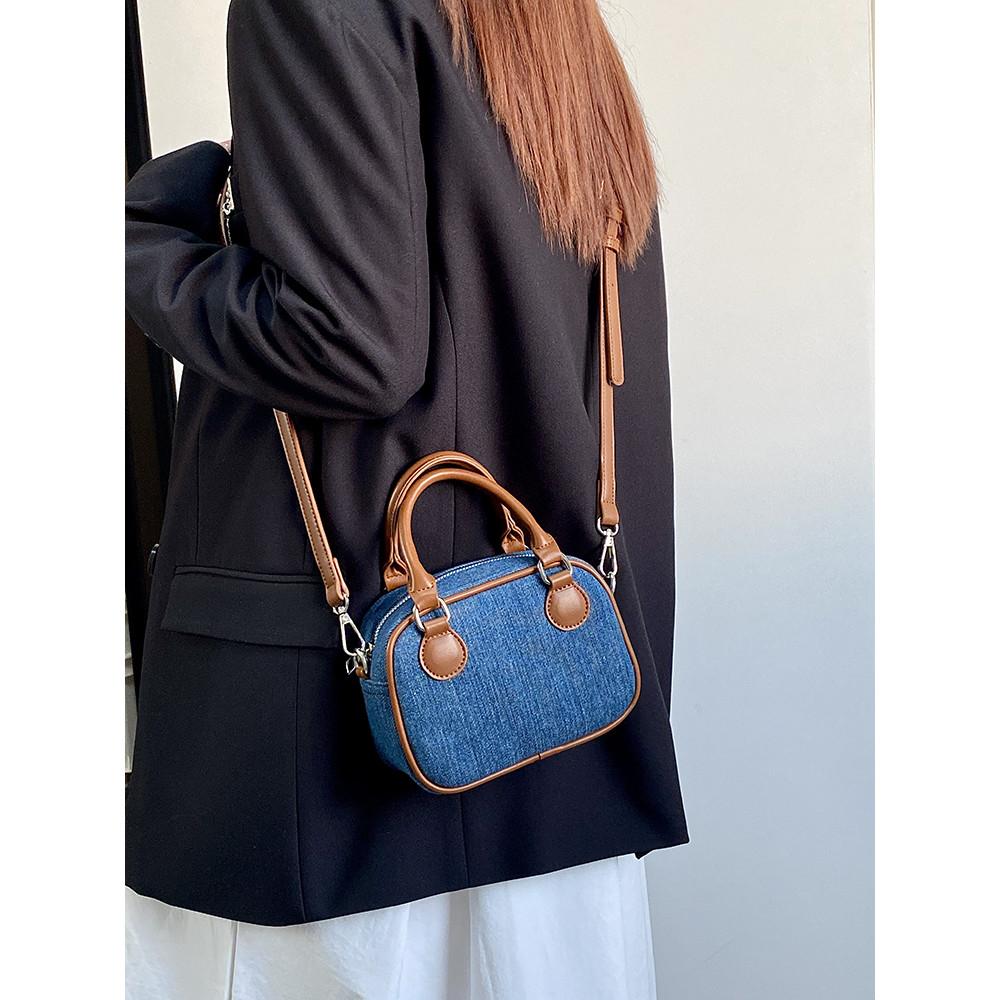 Ielgy Female Bag Autumn Winter Retro Denim Leather Handbag