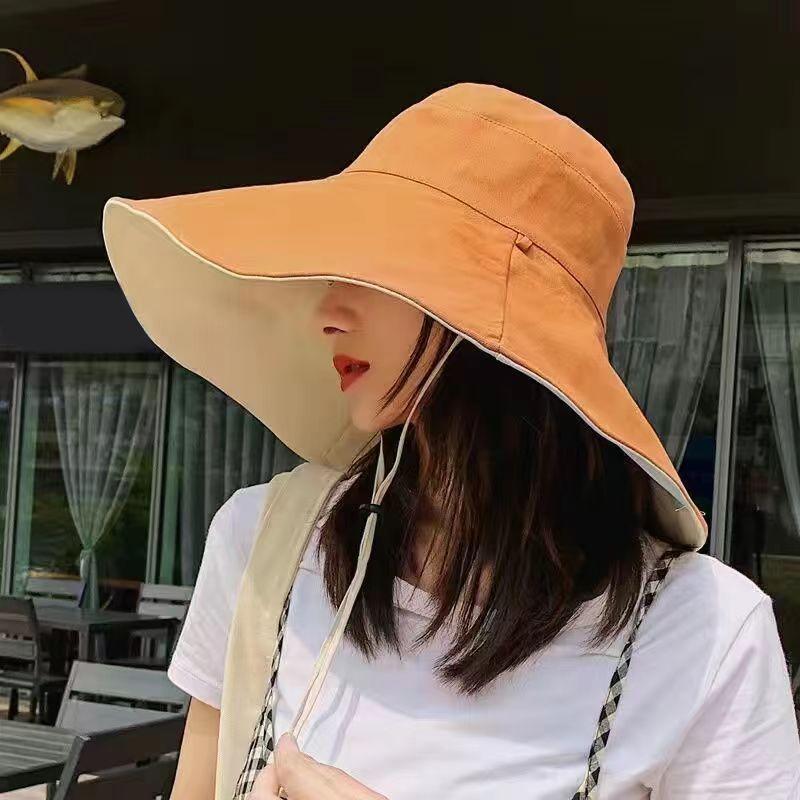 Wide Brim Sun Hat Women Anti-Uv Protection Hiking Fisherman Cap Fold Summer Solid Beach Hat Double Sided Sun Hat