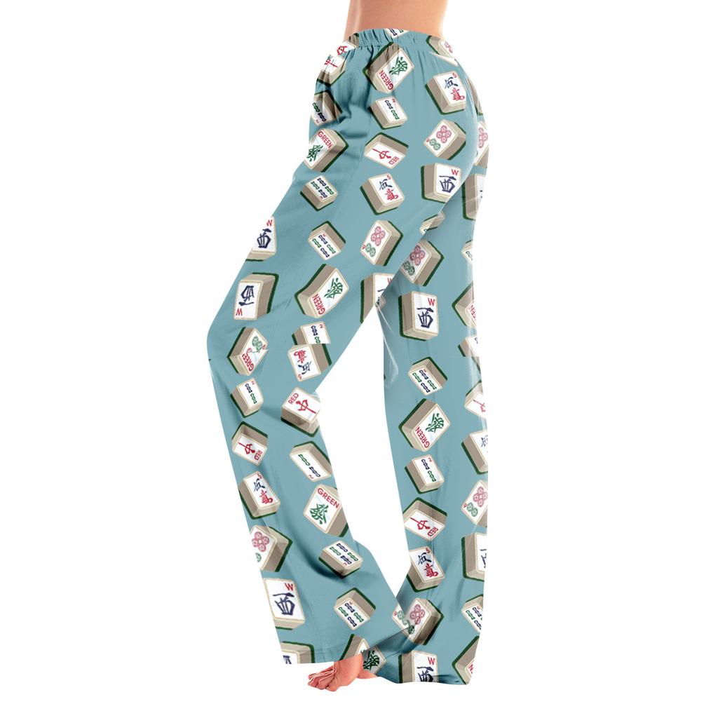 Adult Pajama Pants Sleepwear Casual Drawstring Elastic Waist Pants Comfortable Straight Yoga Loose Trousers