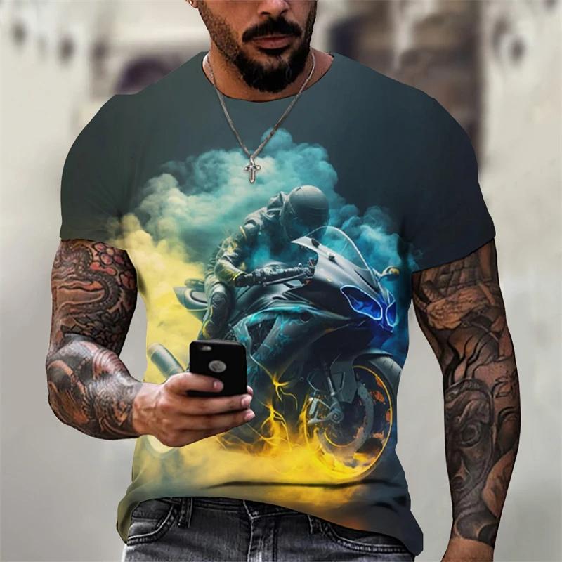 Новинка 2024 года, популярная мужская футболка с коротким рукавом с 3D цифровым принтом Motorcycle 2 PatternFitness, новинка