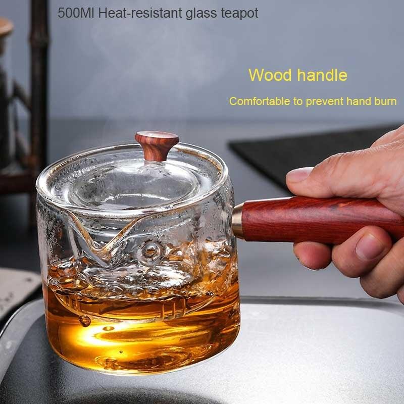 Стеклянный чайник на 500 мл с фильтром для заварки, чайник с деревянной ручкой, офисный набор посуды для кипячения, чайник