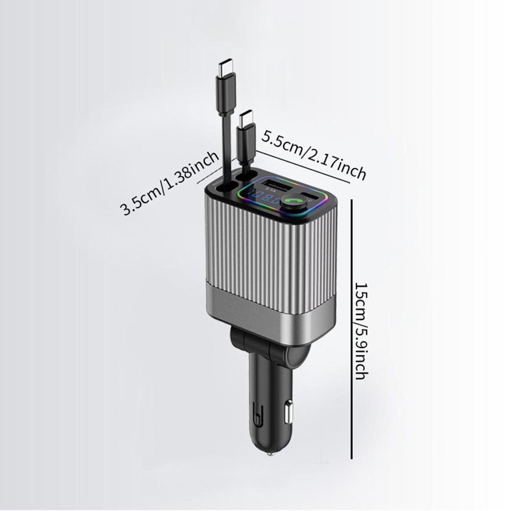 Автомобильное зарядное устройство Bluetooth 4 в 1, многофункциональное зарядное устройство, удобный в использовании адаптер для зарядки Type-C с цифровым дисплеем и выдвижным кабелем для iPhone