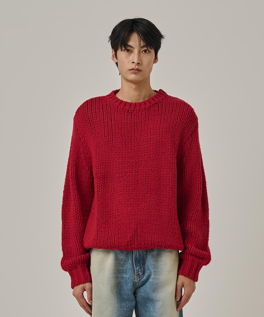 ANALOG MOOD Heavy Warm Round Pullover Knit (Red)