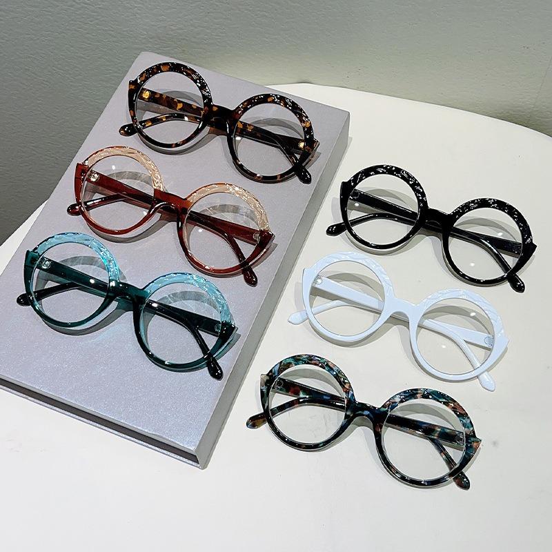 Chinese Style Retro Floral Print Anti Blue Light Eyeglasses Men Women Fashion Large Round Frame Leopard Eyeglasses