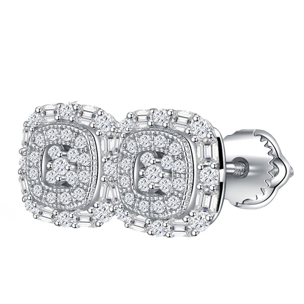 Unique Round Rectangle Moissanite Earrings 925 Silver Fashion Jewelry Stud Earrings for Women