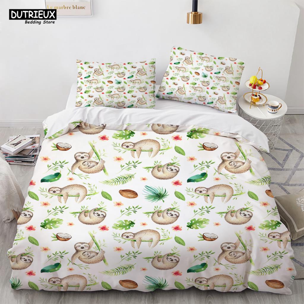 Lovely Cartoon Sloth Bedding Set Light Green Bedclothes Single Double Queen Twin Full Size Duvet Cover Set Kids Child Bed Linen