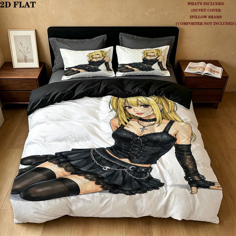 Death Note Pattern Bedding Quilt Set Quilt Cover Pillowcase Home Birthday Gift(1 * duvet cover + 2 * pillowcase, without core)
