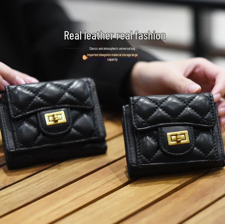 Короткий кошелек из овчины с ромбовидным узором – Элегантный европейский и американский стиль, кошелек с клапаном для монет для женщин