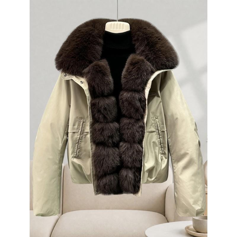 Womens Short Puffer Coat With Faux Fur Collar Thick Warm Cotton-Padded Jacket Winter Commute
