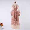 2025 Ранняя осень Платье миди ручной работы с цветочным принтом и длинными рукавами