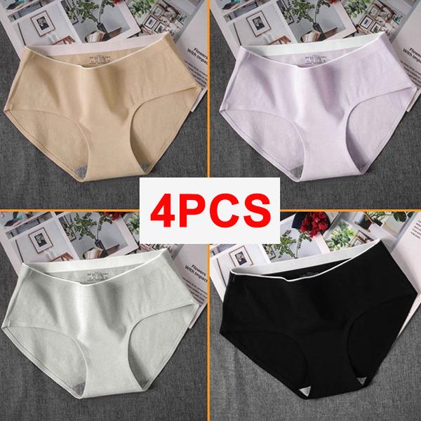 WTEMPO 4Pcs/Set Girl's Mid Waist Breathable Seamless Cotton Underpants Women's All-match Solid Color Large Size Causal Soft Briefs