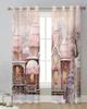 Christmas Snowman Snow Scene Pink House Sheer Curtains for Living Room Decoration Window Curtains Kitchen Tulle Voile Curtains